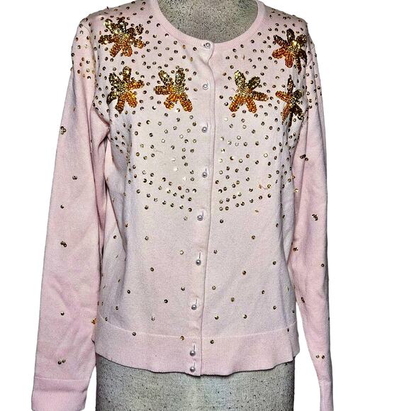 Colleen Lopez Silk and Wool Blend Embellished Cardigan Sweater Size Medium - Picture 1 of 3